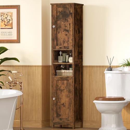 Tall Bathroom Cabinet with 2 Adjustable Shelves and 2 Doors - Rustic Brown, 2 Doors Brown