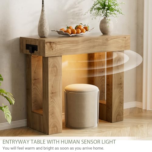 Unikito 39-Inch Entryway Console Table with Sensor Light, USB-C & Power Outlets