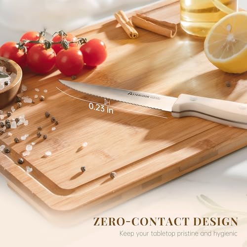 Astercook Set of 8 High Carbon Stainless Steel Steak Knives - Full Tang, Serrated, Dishwasher Safe, Cream White Handles
