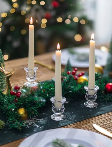 Romadedi Clear Glass Taper Candle Holders Pack of 2 - Sturdy, Elegant Decor