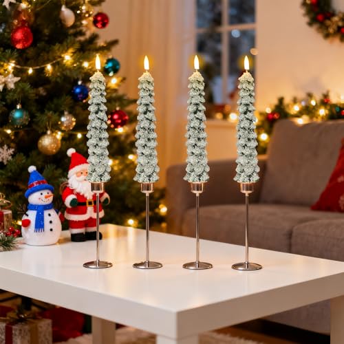 DRomance 5-4 Snowflake Christmas Tree Flameless Taper Candles with Remote Timer Set