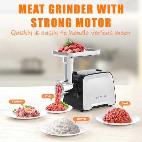 CHEFFANO Life MG090C-S Electric Meat Grinder 2000W Max Stainless Steel Sausage Stuffer & Kubbe Kit