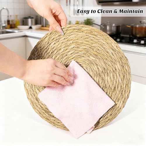 40 Pieces Round Woven Placemats - 12 Inch Boho Rattan Farmhouse Table Mats