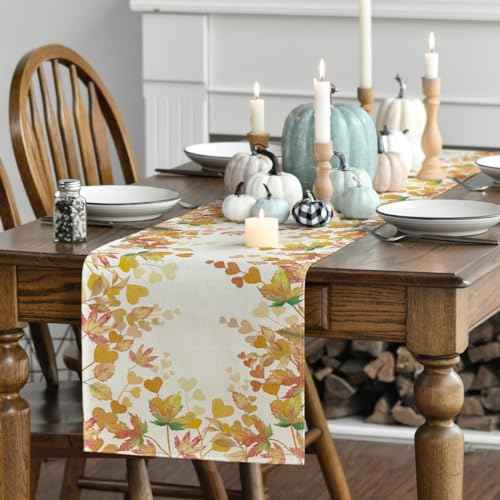 Artoid Mode Maple Leaves Floral Fall Table Runner, Orange Seasonal Autumn Kitchen Dining Table Decoration for Home Party Decor 13x72 Inch