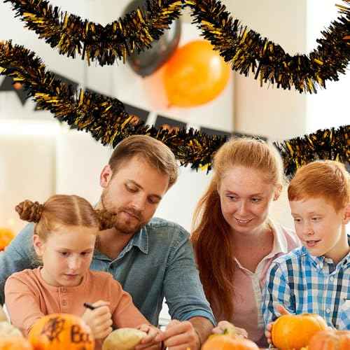 JXITON 33FT Halloween Tinsel Garland Metallic Hanging Twisted Garland for Halloween Party Home Decoration,Orange and Black
