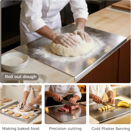 Large Stainless Steel Cutting Boards with Lip - 19.7" x 15.7" & 15.7" x 11.5" - Non-Adhesive Food Prep Mats