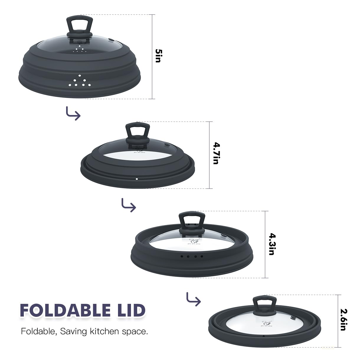 Microwave Splatter Cover Vented Glass Splatter Guard Lid with Collapsible Silicone for Food as Pot Cover Plate 10.8 inch for 6 7 8 9 10 inch Plate Bowl