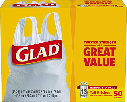 Glad White Handle-Tie Kitchen Trash Bags 13 Gallon - 50 Count (4 Pack)