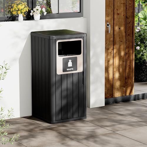 WTFGO Black 22 Gallon Outdoor Waterproof Resin Trash Can with Lid - Patio Garden Bin