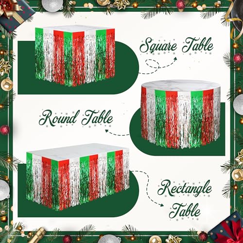 Watch Me Fly 2 Pack Holiday Table Skirts - Red, Green & Silver Metallic Fringe, 30x108 Inches
