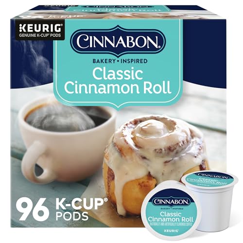 Cinnabon Classic Cinnamon Roll Coffee Pods - 24 Count, Pack of 4, Light Roast, Recyclable K-Cups