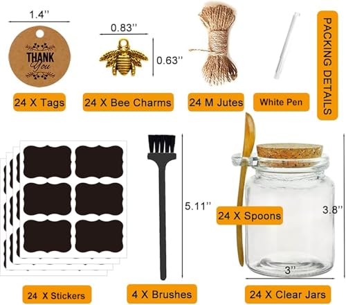 24 Pack Glass Sugar Scrub Jars with Bamboo Spoons & Lids - Bath Salt Containers