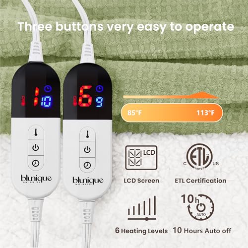 Sage Queen Size Electric Heated Blanket 84x90 Inches with Dual Controllers, Fast Heating, Auto Shut-Off, Safety Certified