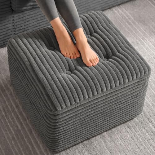 Dark Gray 23.6in Corduroy Pouf Ottoman Floor Seat & Footrest — Plush Support