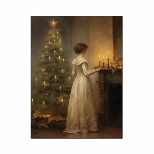 Vintage Christmas tree Wall art Canvas print Victorian Christmas Holiday wall decor winter christmas decoration 11x14 Unframed