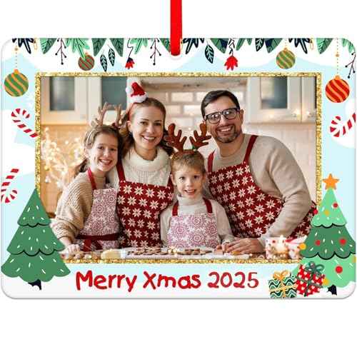 FaCraft 2025 Christmas Ornament Picture Frame - Personalized Photo Frame Ornaments for Christmas Tree Decorations Custom Ornaments Keepsake Xmas Gifts for Family Home Holiday Decor
