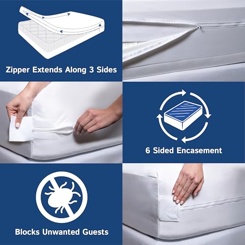 Queen Mattress Protector Waterproof Zippered Cover Deep Pocket 16-20" - Hypoallergenic Bed Encasement