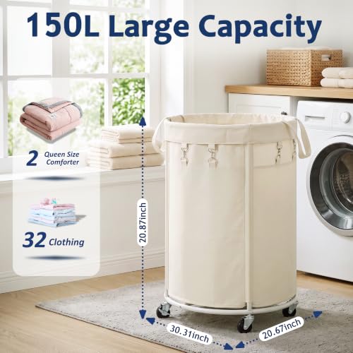 150L Large Capacity Rolling Laundry Basket Hamper with Wheels,