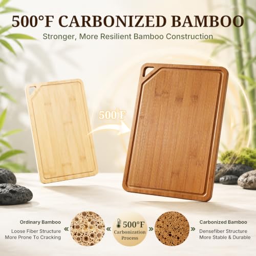 Gashell Bamboo Cutting Board Set 4 Pieces with Beeswax Coating - Multi-Size Kitchen Utensils