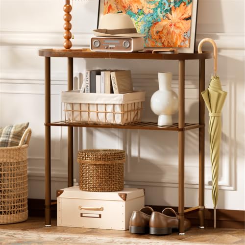 Small Entryway Bamboo Table 30.7" Narrow Hallway 2-Tier Console with Edges - Dark Walnut