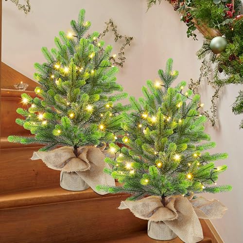 Lulu Home 2ft Pre-lit Mini Christmas Tree - 24 Inch, 50 LED, Battery Operated
