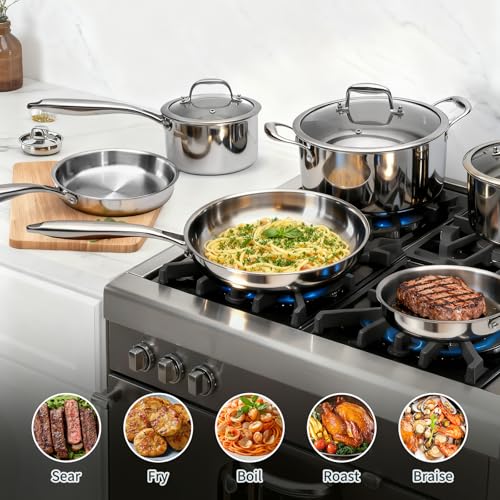 10-Piece Stainless Steel Cookware Set - Induction, Oven Safe to 500°F, Chef Quality Pots & Pans