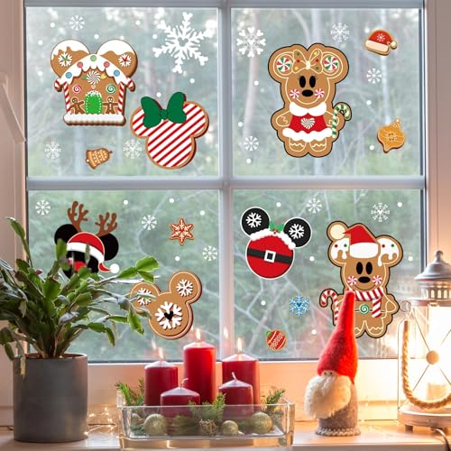 MAXDUCK Red Christmas Gingerbread Window Clings - 12 Sheet Reusable PVC Décor for Windows/Mirrors