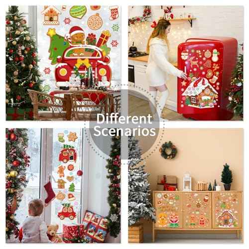 XZENTIRA 288 PCS Gingerbread Window Clings Christmas Party Decorations Gingerbread House Window Stickers for Home Window Glass Display Decorations Winter Window Stickers 9 Sheets