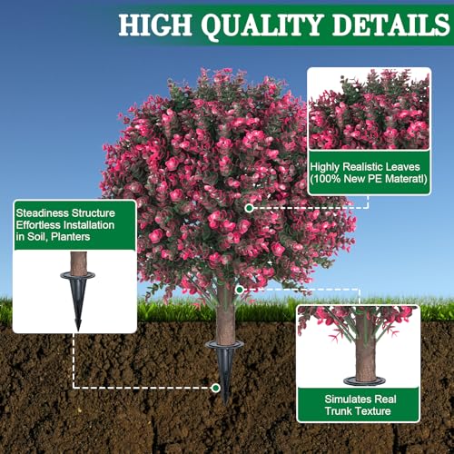 Artificial Eucalyptus Tree 24" with Rose Topiary Ball Bush - Outdoor Indoor Decor