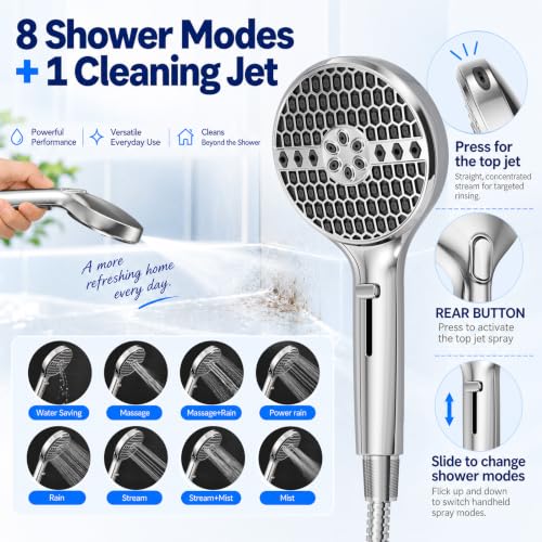 Veken Filtered Shower Head with Handheld - Chrome, Multi-Pattern Rain & Spray Set