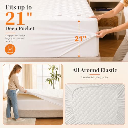 SurChic Queen Size Heated Mattress Pad - Coral Fleece Electric Bed Warmer with Dual Controls, 10 Heat Settings, Auto Shut Off, 21” Deep Pocket, Machine Washable