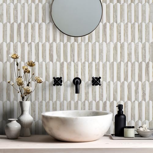 Peel and Stick Backsplash Tiles - Seamless White Beige Slate with Light Gold - 10 Sheets