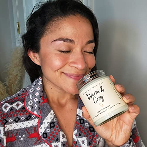 Wax & WIT Warm & Cozy Christmas Candle in 9oz Jar - Orange Cinnamon Clove Pine (Variation: Black Text)