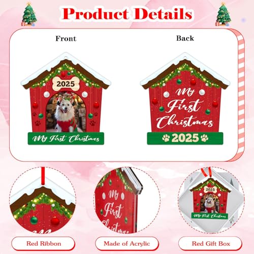 FLYAB Dog Picture Frame Christmas Ornaments 2025 Personalized Photo Frame Ornament for Christmas Tree My First Xmas Ornament 2025 for Dogs Lovers Christmas Tree Decorations Gifts