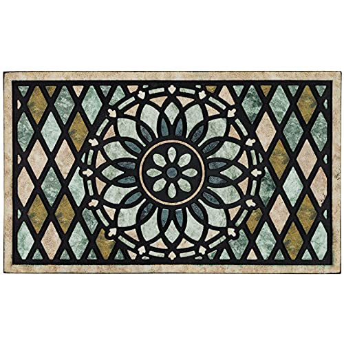 Outdoor Welcome Door Mat 17x30 Inch Non Slip Rubber Entrance Rug with Flower Design
