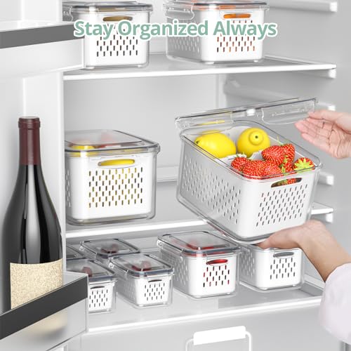8 Pack Food Storage Containers with Removable Colanders - Airtight Fridge Organizer