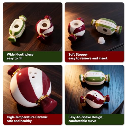 DIF DECO Christmas Candy Salt and Pepper Shaker Set - Hand-Painted Holiday Kitchen Decor