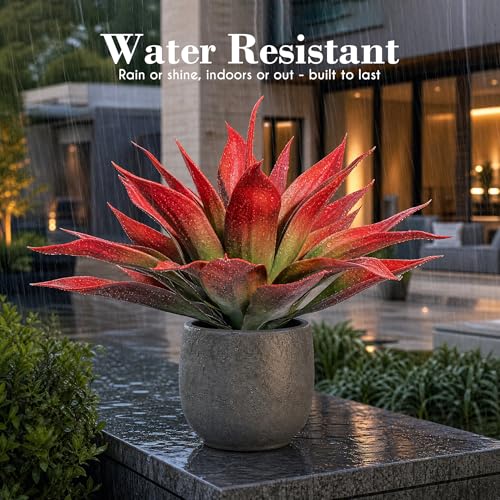 Artificial Red Agave Plants 22 Inch 2-Pack Outdoor Faux Succulents for Garden & Patio - UV Resistant