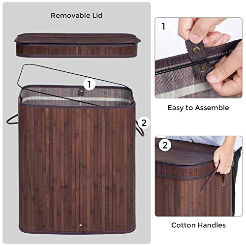 SONGMICS Bamboo Laundry Hamper with Lid & Handles, 100L Chestnut Brown