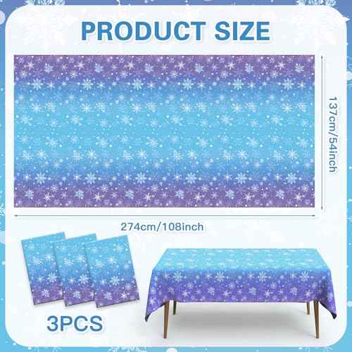 Snowflake Tablecloth 54 x 108 " Winter Wonderland Decorations 3 PCS Christmas Snowflake Table Cloth Purple Blue Plastic Tablecloths Frozen Disposable Table Cover for Xmas Birthday Holiday Party Decor