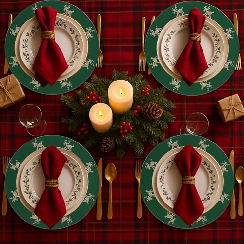 Omuriko 6-Pack Christmas Reindeer Green Plastic Charger Plates 13" XL6GR
