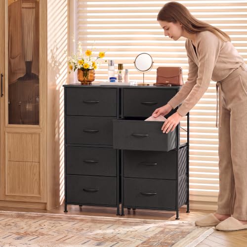 WLIVE Charcoal Black Small Dresser Nightstand with 4 Drawers for Bedroom