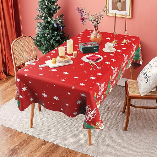 Leislam Christmas Tablecloth 6Pcs Red & White, 54 x 108 Inch Disposable Party Cover