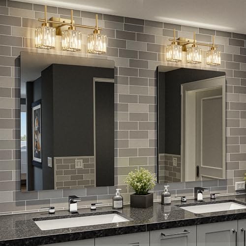 Modern Crystal Bathroom Vanity Light 3-Light Brushed Gold Wall Sconce