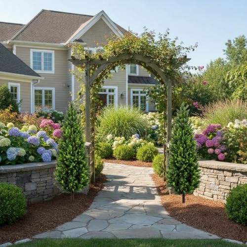 4ft Artificial Cedar Topiary Trees Set of 2 with Ground Spikes - Realistic Outdoor Faux Plants