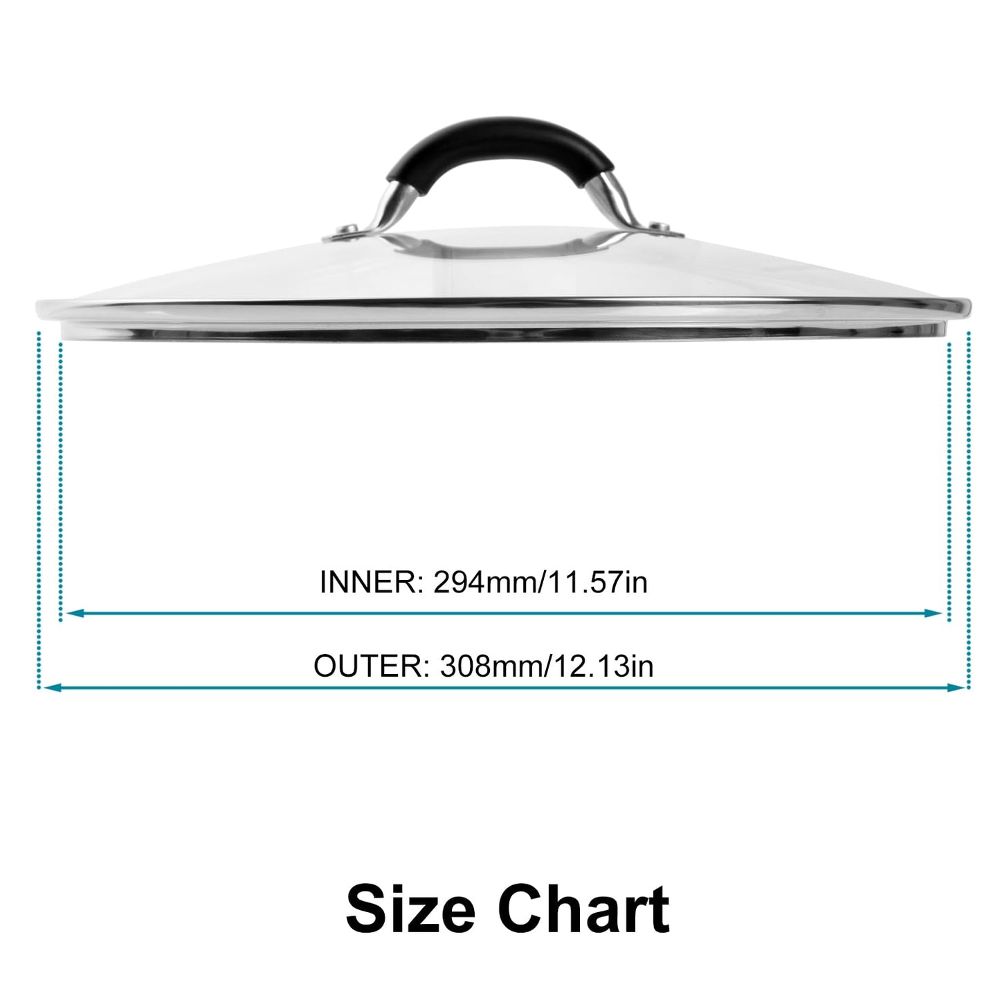12 Inch Tempered Glass Lid for Lodge 12" Cast Iron Skillets & 7QT Dutch Ovens - Pre-Assembled Riveted Handle with Heat-Resistant Silicone Cover,Steam Vent Hole Design