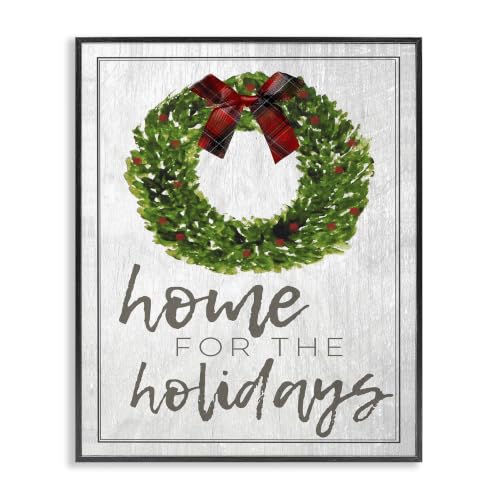 Stupell Holiday Wreath Bow Framed Giclée Print 16 x 20 in Black Frame
