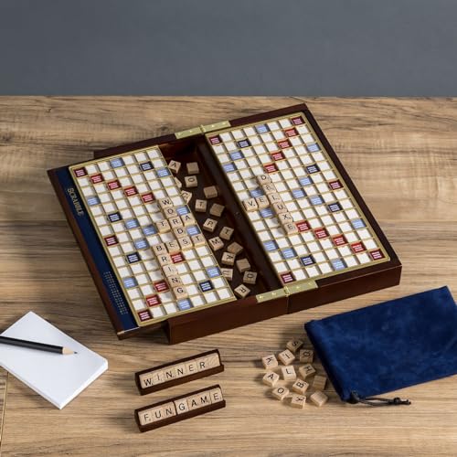 WS Game Company Scrabble Deluxe Travel Edition Wooden Board Game Set