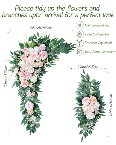 NanMeHeer 40 Inch Blush White Faux Wedding Arch Flowers 2 Pack - Flexible & Reusable Floral Swags for Wedding Backdrops