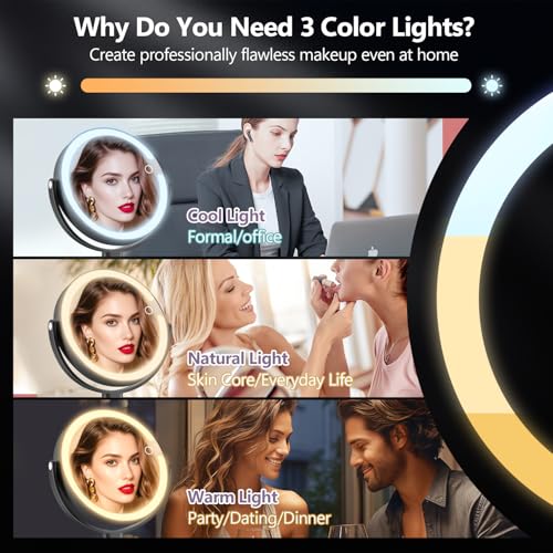 20X Magnifying Lighted Makeup Mirror with Touch Switch & 3 Color LED